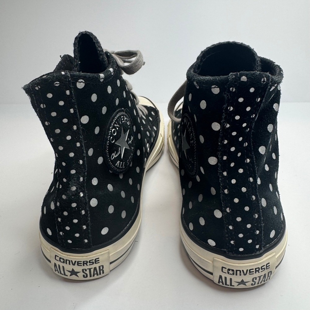 Converse Chuck Taylor All Star Hi Black Suede Silver Polka Dot Sneakers Womens 7 - Picture 5 of 7